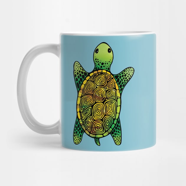 Green Watercolour Ink Drawn Turtle Pattern by tanyadraws